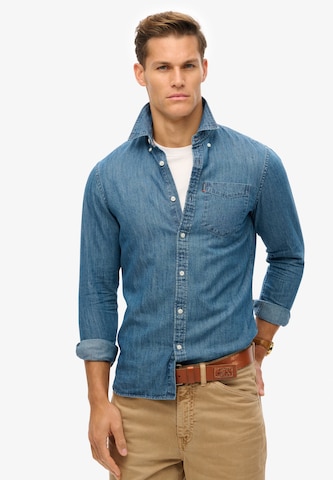 Superdry Regular fit Overhemd 'Essential' in Blauw: voorkant