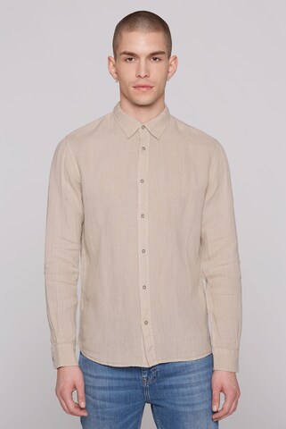 CMPD Super Slim Fit Button Up Shirt in Beige: front