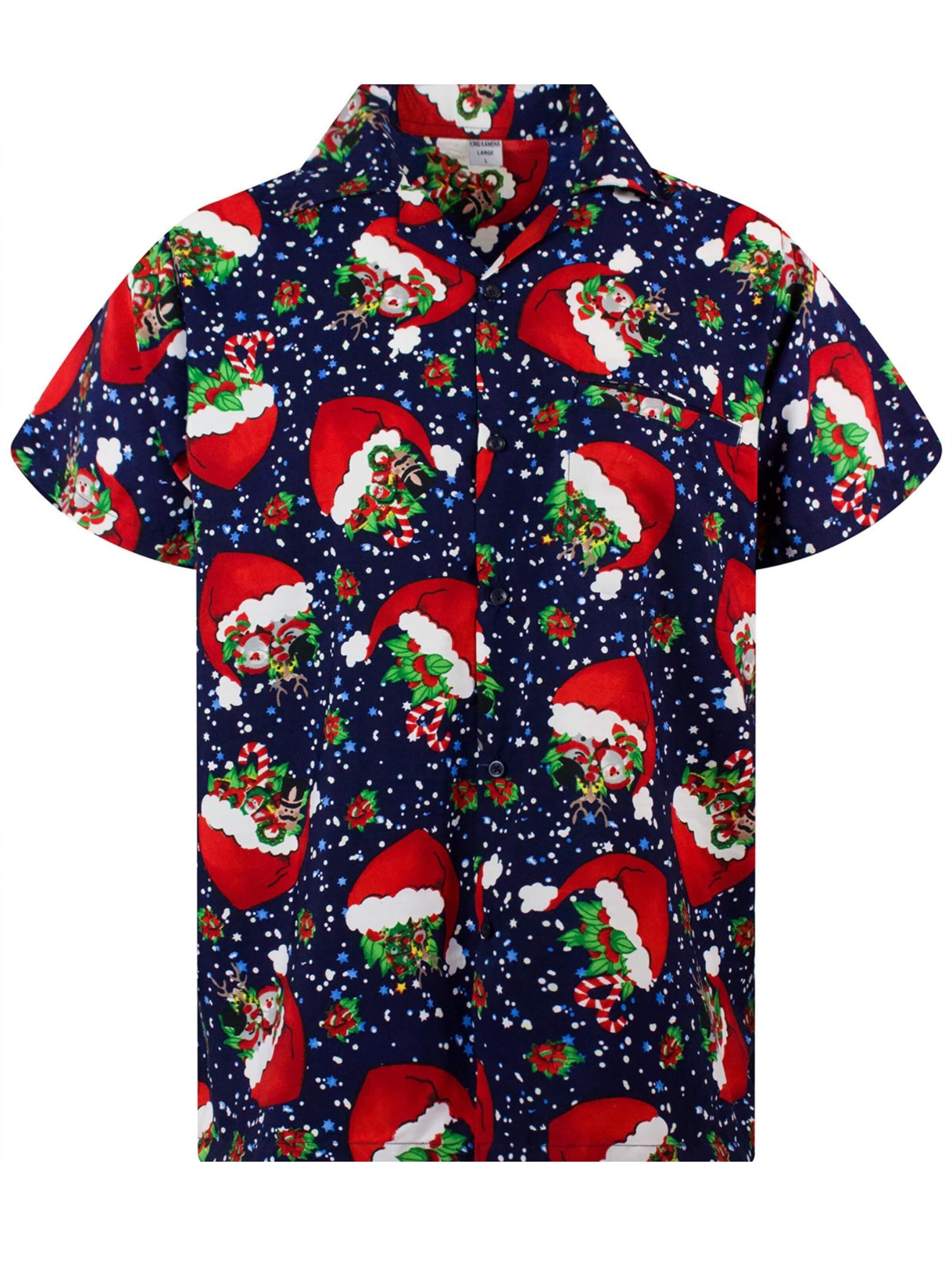 Camicia 'Christmas Flying Hats' di King Kameha in blu: frontale