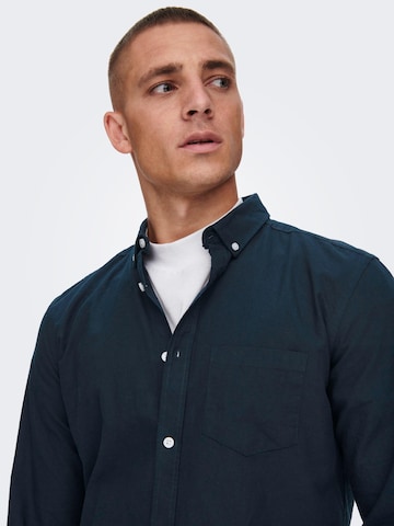 Only & Sons Slim fit Button Up Shirt 'Alvaro' in Blue