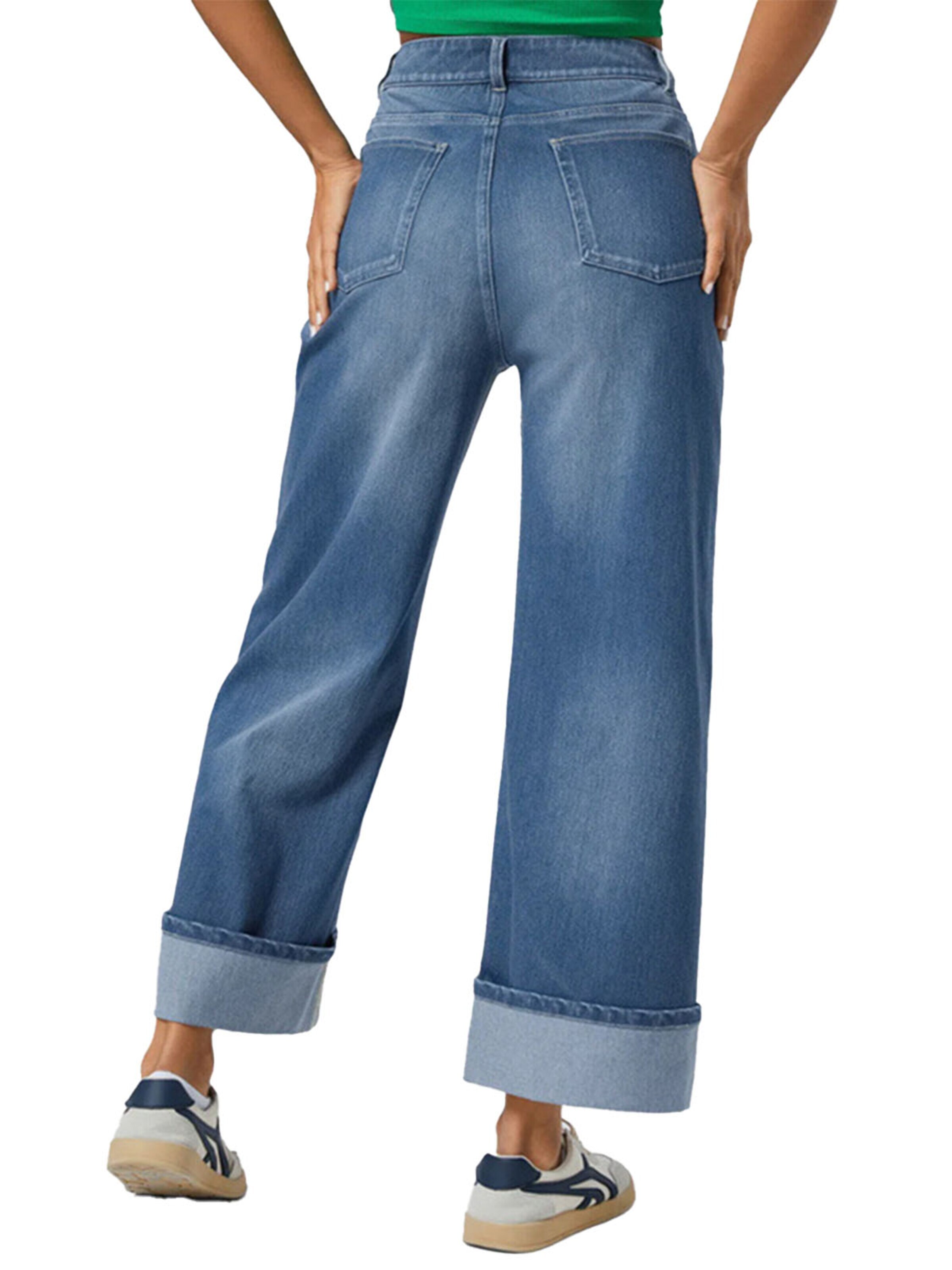 KoJooin Normalny krój Jeansy 'Weit geschnittene Jeans für Damen,hochtaillierte Jeans aus Denim,umgeschlagener Saum,Baggy Jeans' w kolorze niebieski
