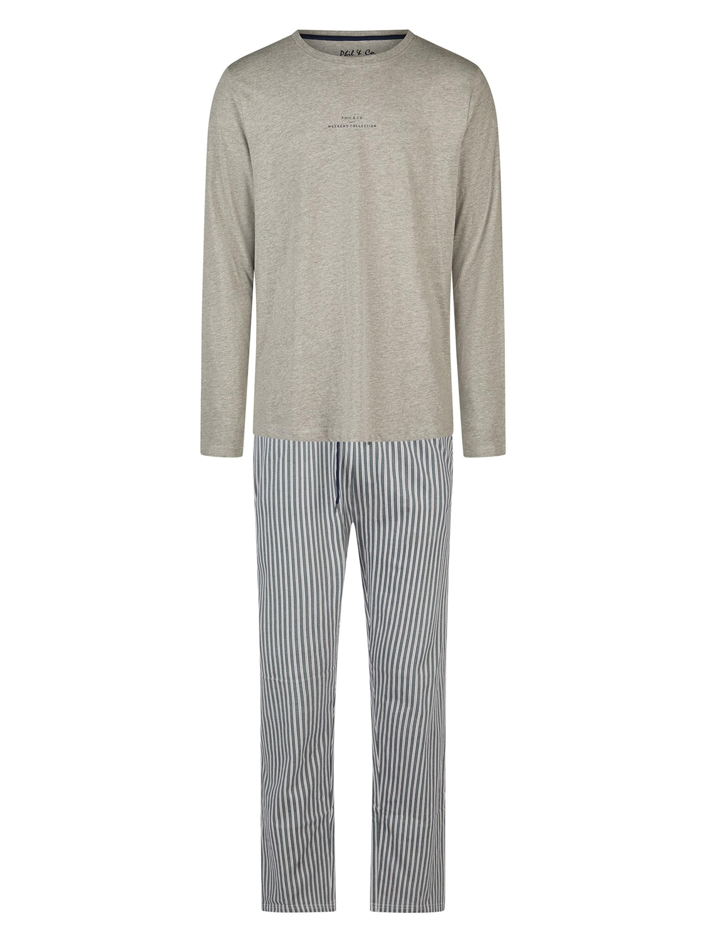 Phil & Co. Berlin Pyjama lang ' Weekend Collection ' in Grijs: voorkant
