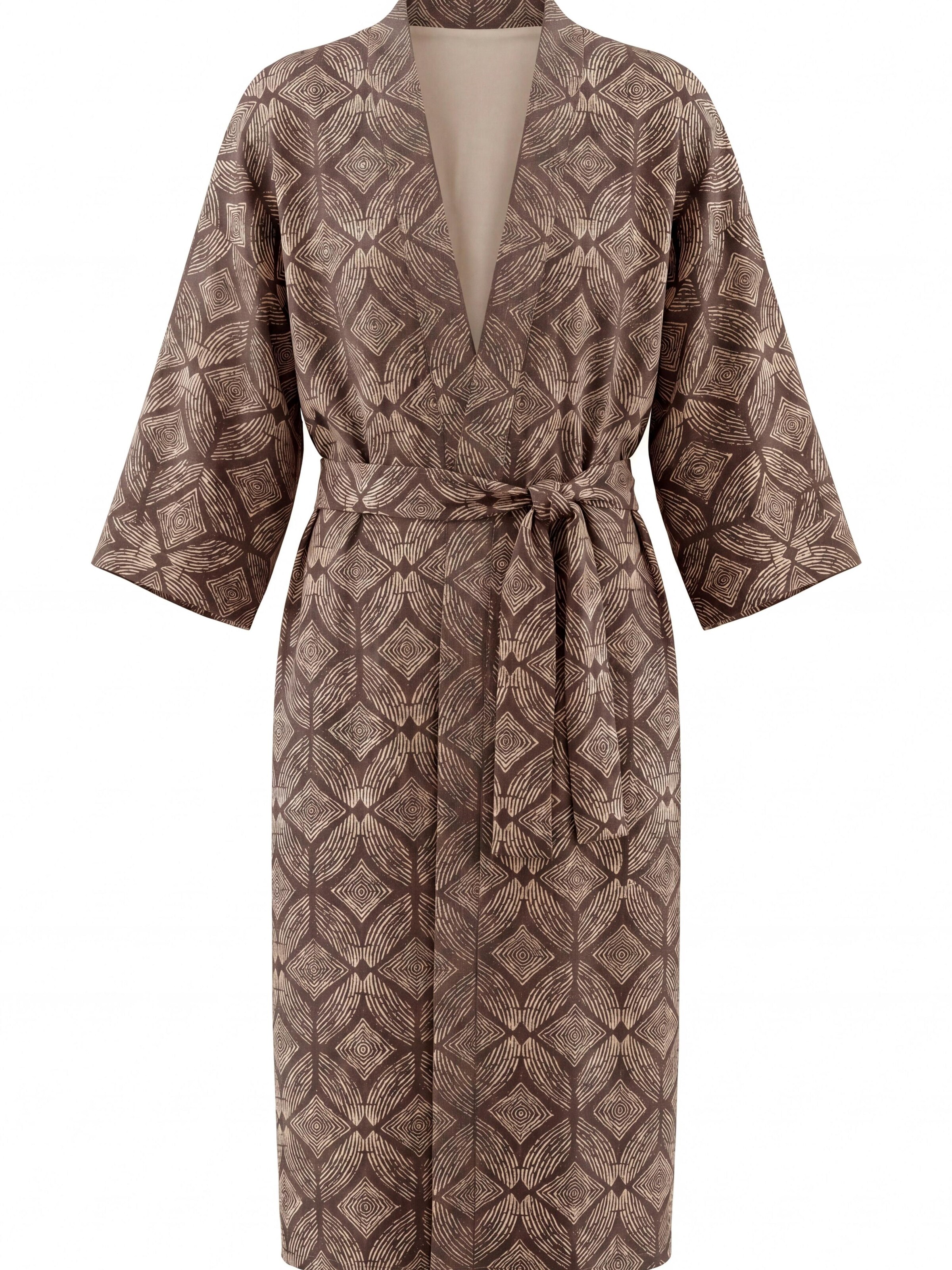 Shop Karey Dressing gown 'Terra Flow Kimono' in Beige