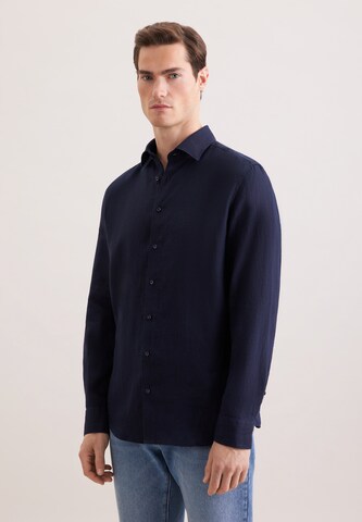 Coupe slim Chemise business 'Smart Linen' SEIDENSTICKER en bleu : devant