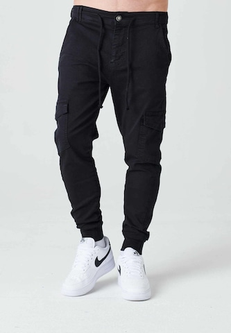 2Y Premium Tapered Cargo Pants in Black: front