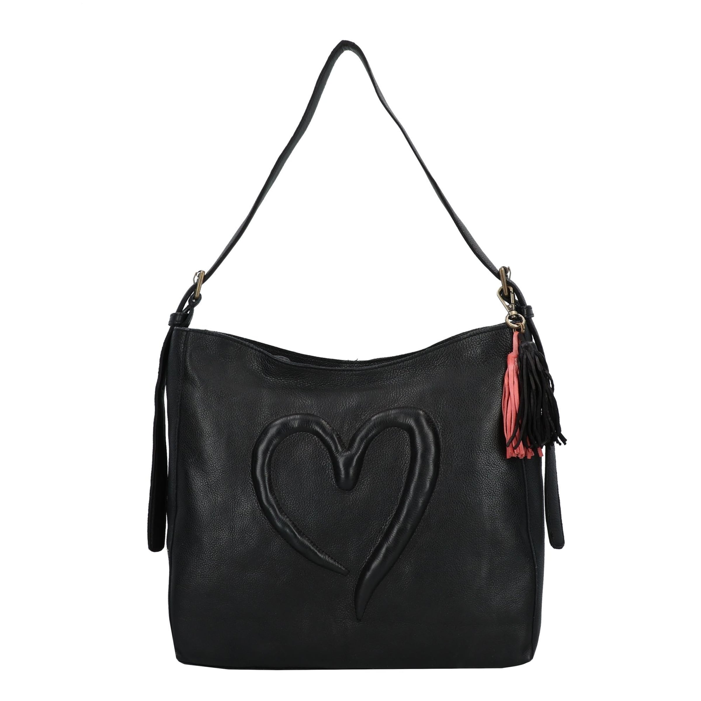 Taschendieb Wien Schultertasche 'Herzweg' in Schwarz: Vorderseite