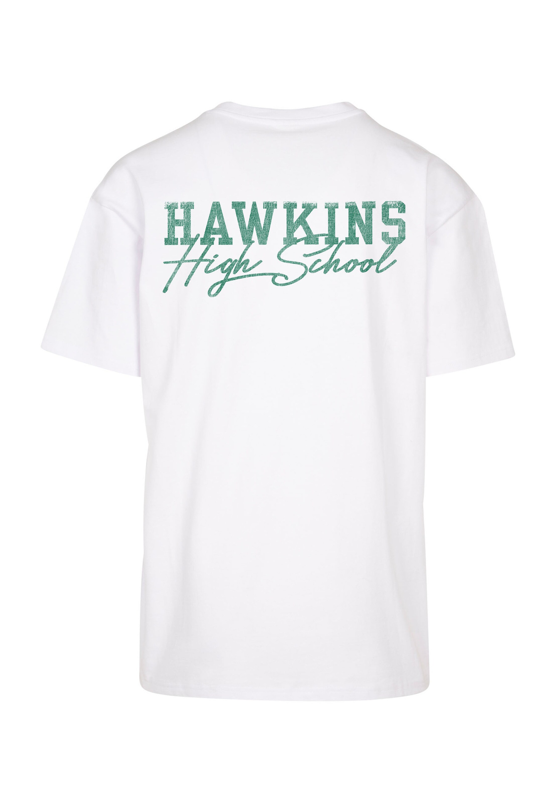 Merchcode Tričko 'Stranger Things Hawkins Tigers' – bílá