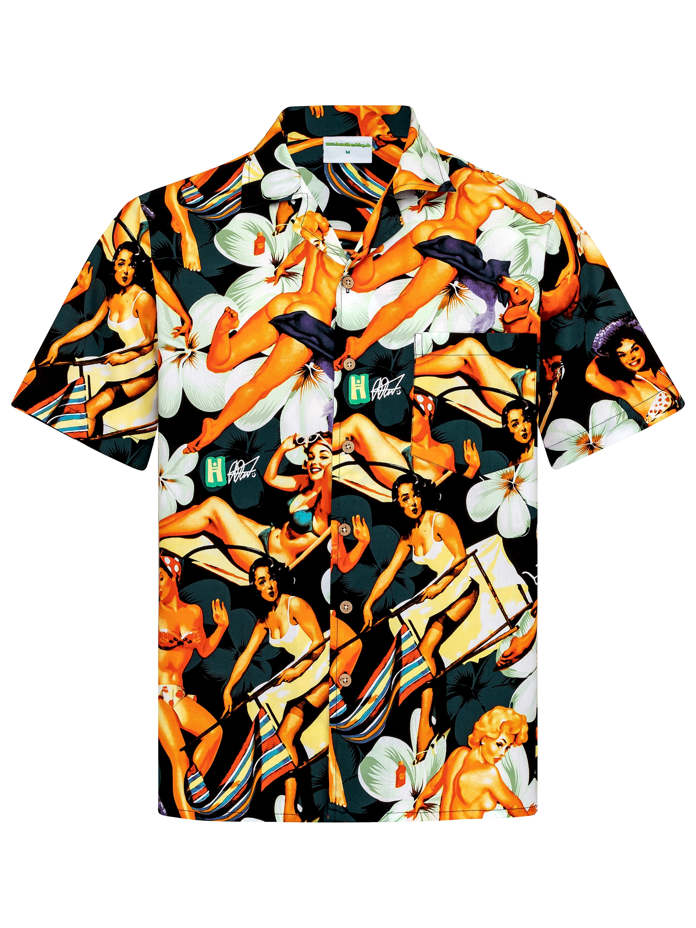 Coupe regular Chemise 'Flower Girls' Hawaiihemdshop.de en noir : devant