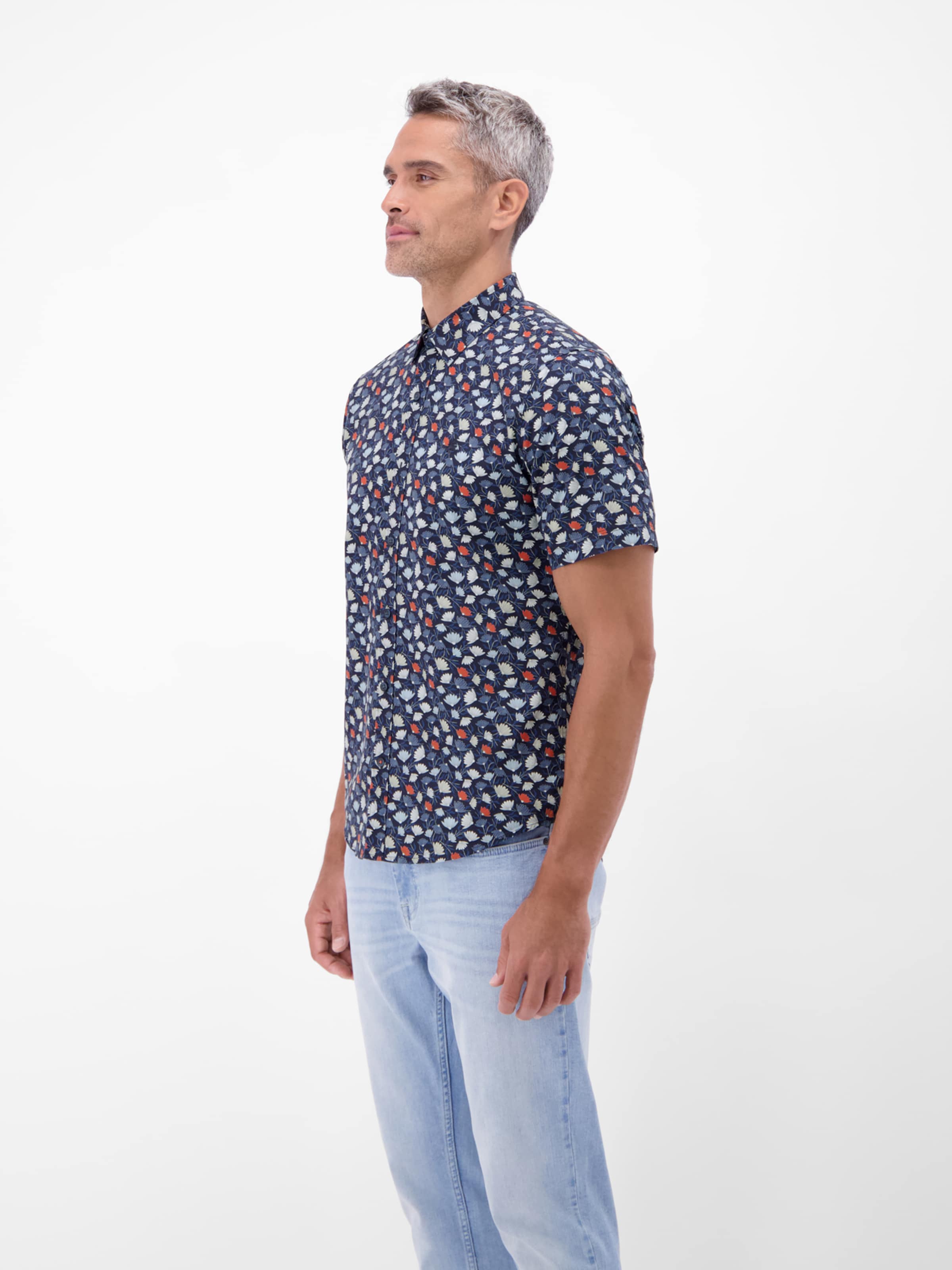 LERROS Regular Fit Floral bedrucktes Kurzarmhemd, 100 % Baumwolle in Blau