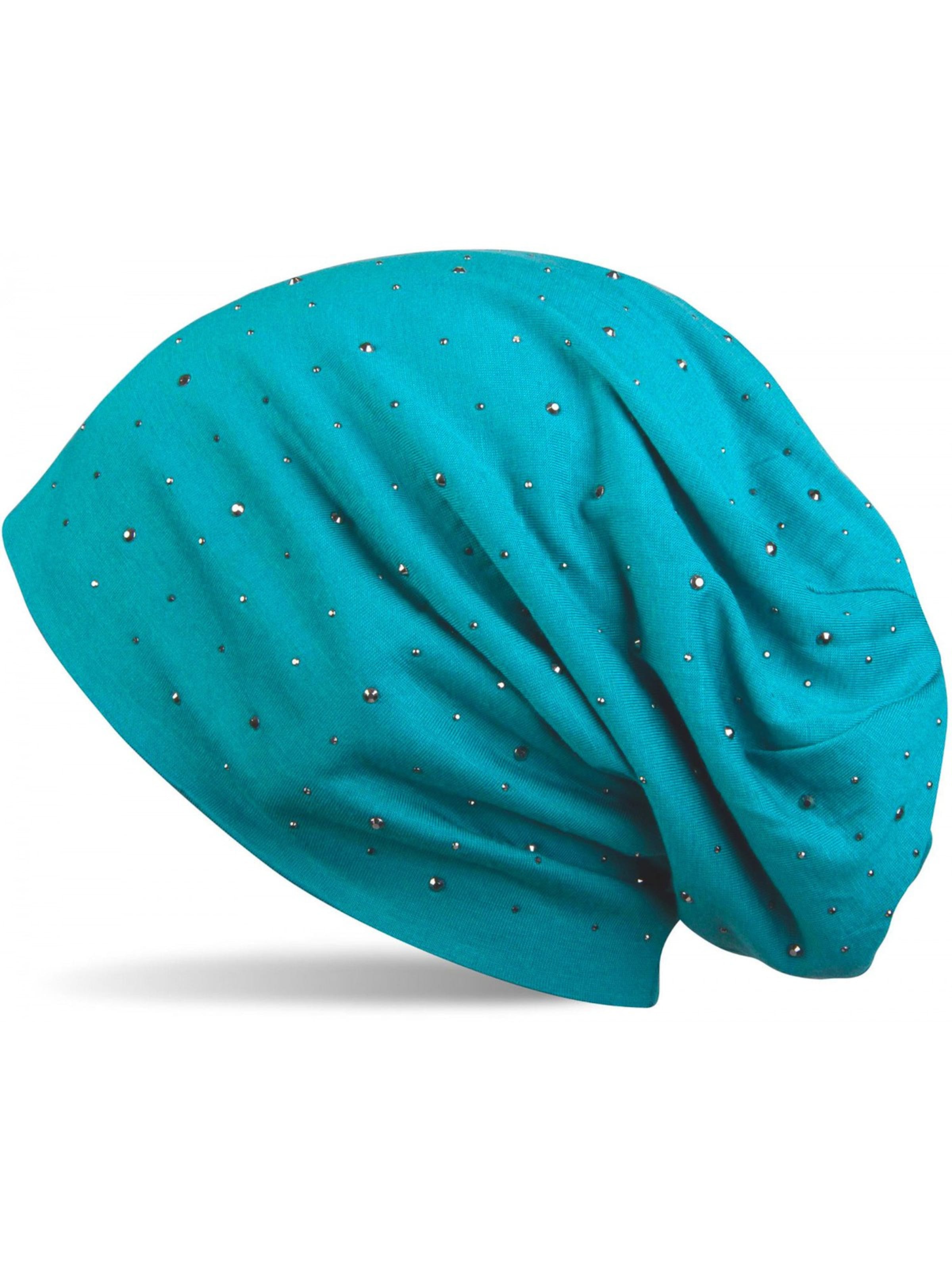 styleBREAKER Mütze 'Beanie mit Strass Nieten Applikation'‌‌‌‌‌‌‌‌‌‌ in türkis, Produktansicht