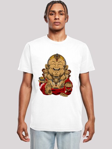 F4NT4STIC Shirt 'Happy Cyber Buddha' in Wit: voorkant
