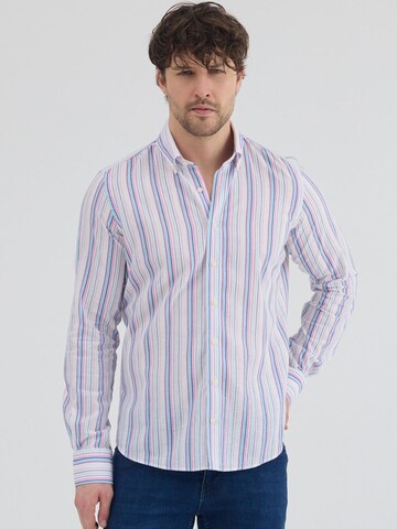 Slim fit Camicia business 'Leonardo Linen Man Shirt White Green' di 7Camicie in bianco: frontale