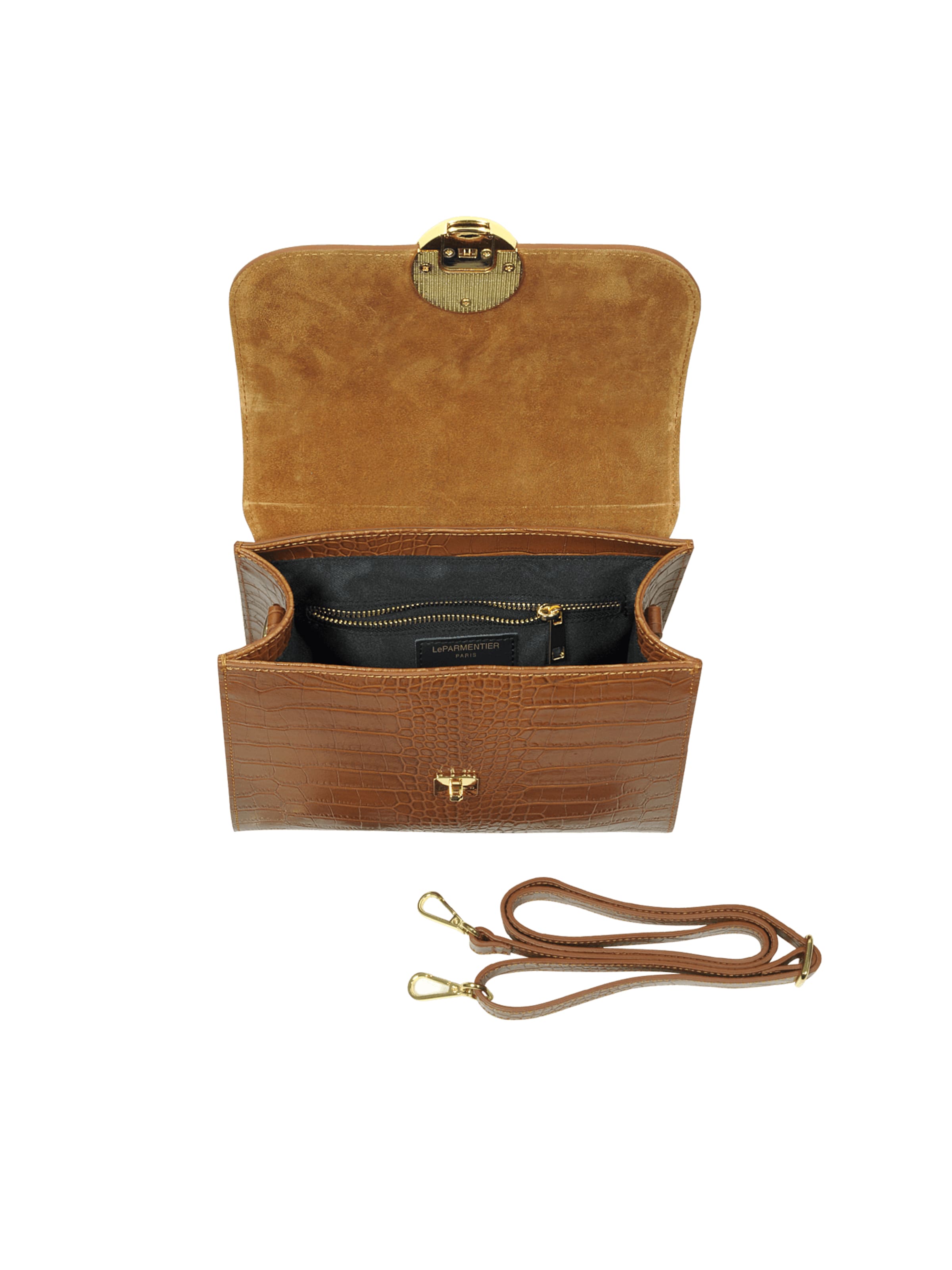 LeParmentier Handtas 'Bombo Croco' in Bruin
