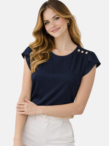 REGINA FASHION Bluza 'Short Sleeve Blouse with Decorative Shoulder Buttons' | modra barva