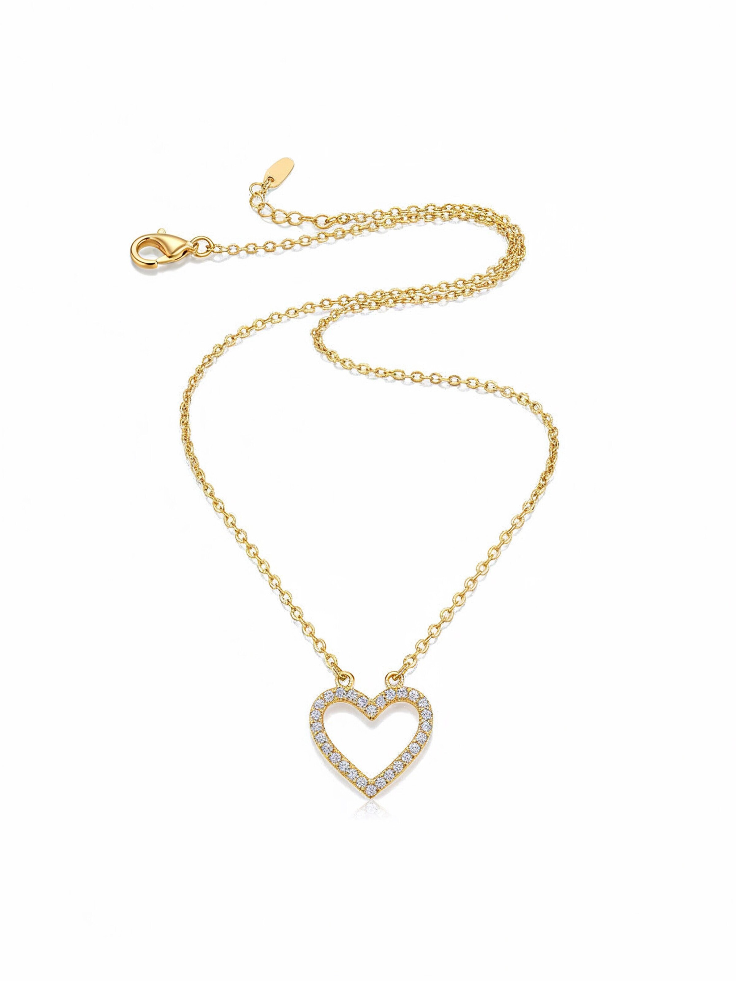 Staufergold Necklace 'Moissanit-Halskette „Open Heart“ – Offenes Herz mit Pavé (0,3 ct)' in Gold: front