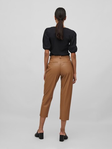 VILA Regular Trousers with creases 'Dagmar' in Brown