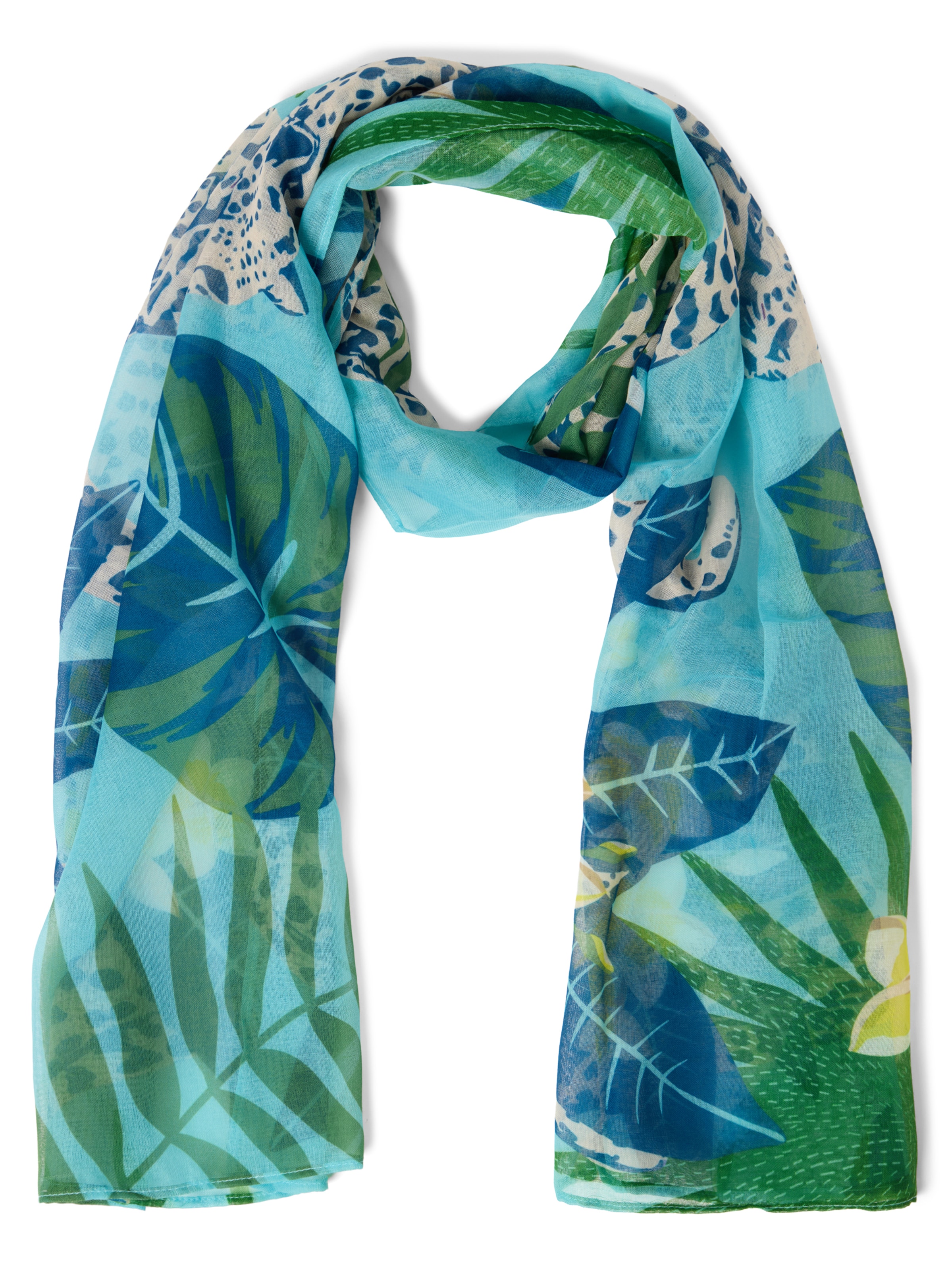 Marie Lund Schal in blau / aqua / gelb / grün, Produktansicht