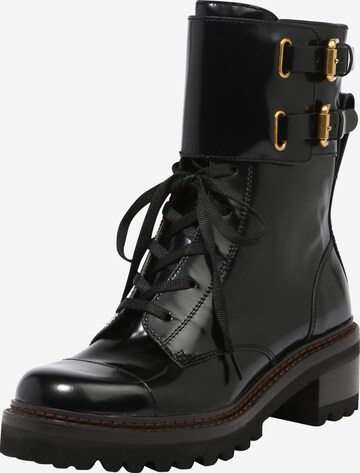 See by Chloé Lace-Up Ankle Boots 'MALLORY' in Black: front