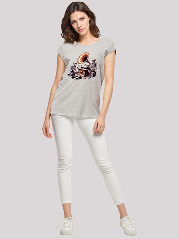 T-shirt 'Gothic Skeleton Vintage Vinyl Plattenspieler' F4NT4STIC en gris
