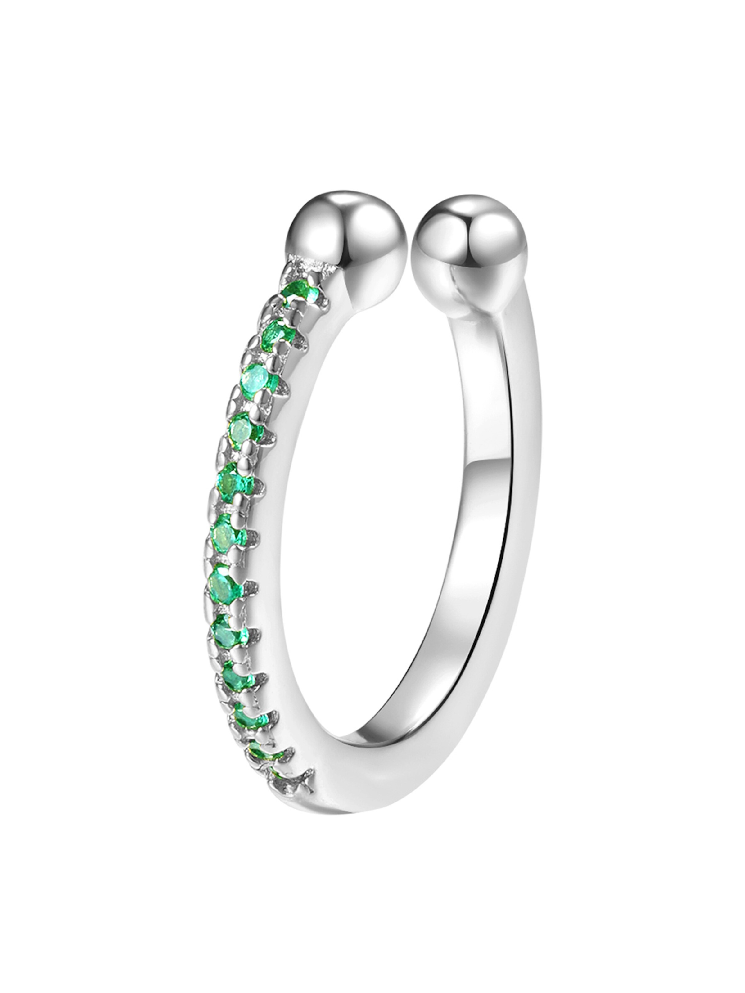 Hey Happiness Ohrringe 'Green Cuff'‌‌‌‌‌ in Silber: Vorderseite
