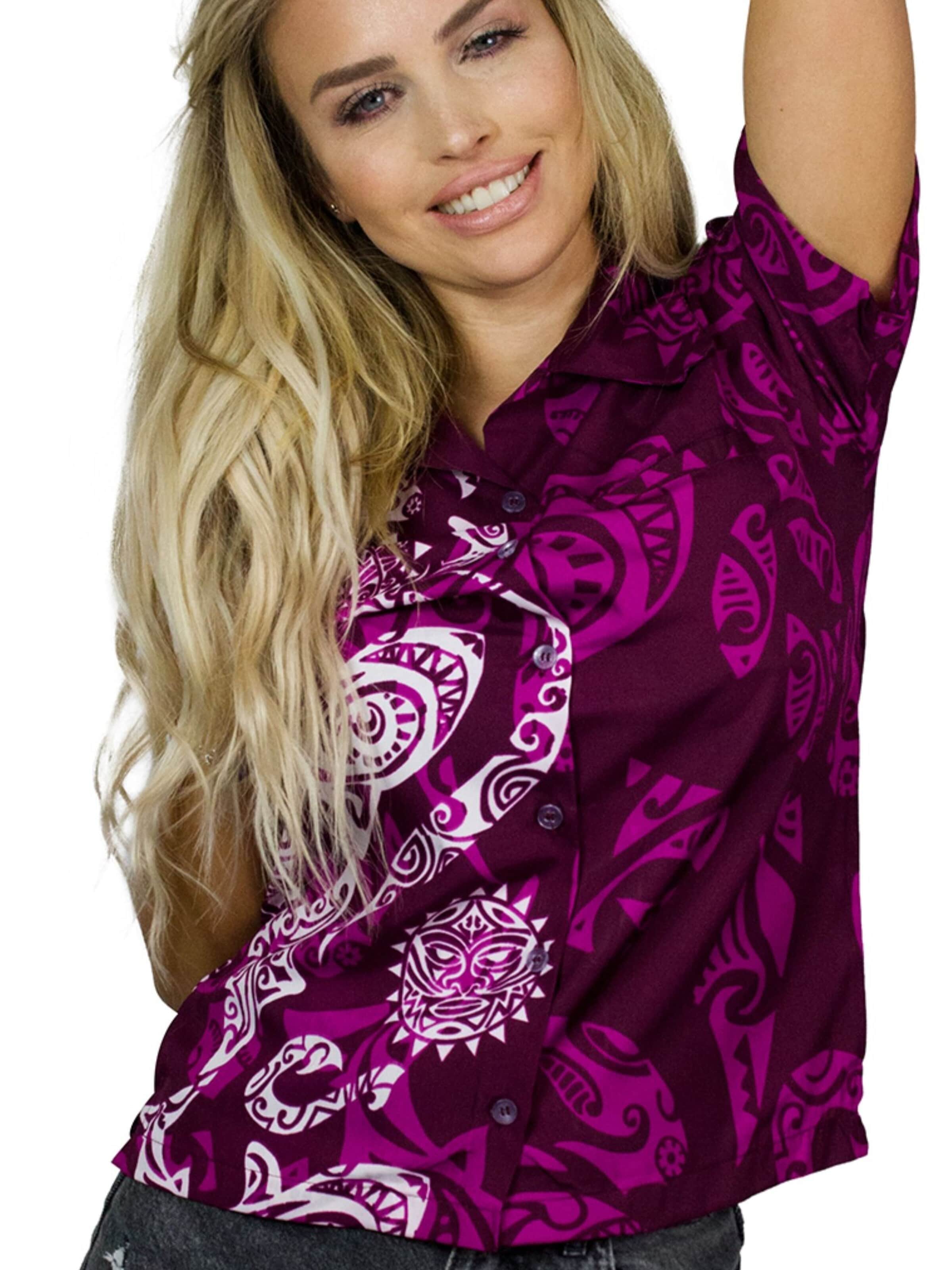 King Kameha Blouse 'Maori Wedding' in Lila: voorkant