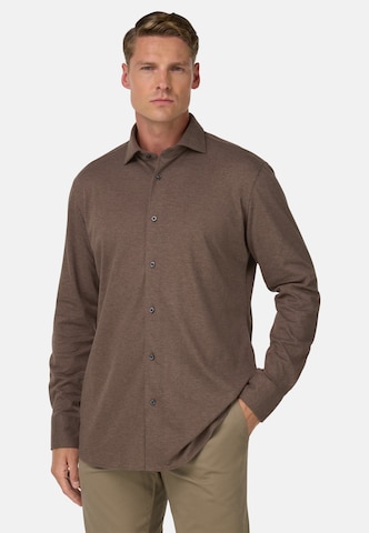 Boggi Milano Comfort fit Overhemd in Bruin: voorkant