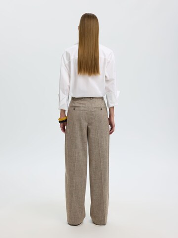 SELECTED - Pierna ancha Pantalón de pinzas en marrón