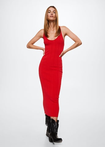 MANGO Stickad klänning 'Orleans' i röd: framsida