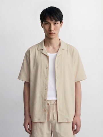 Burocs Regular Fit Hemd 'Solid Seersucker'‌‌‌‌‌ in Beige