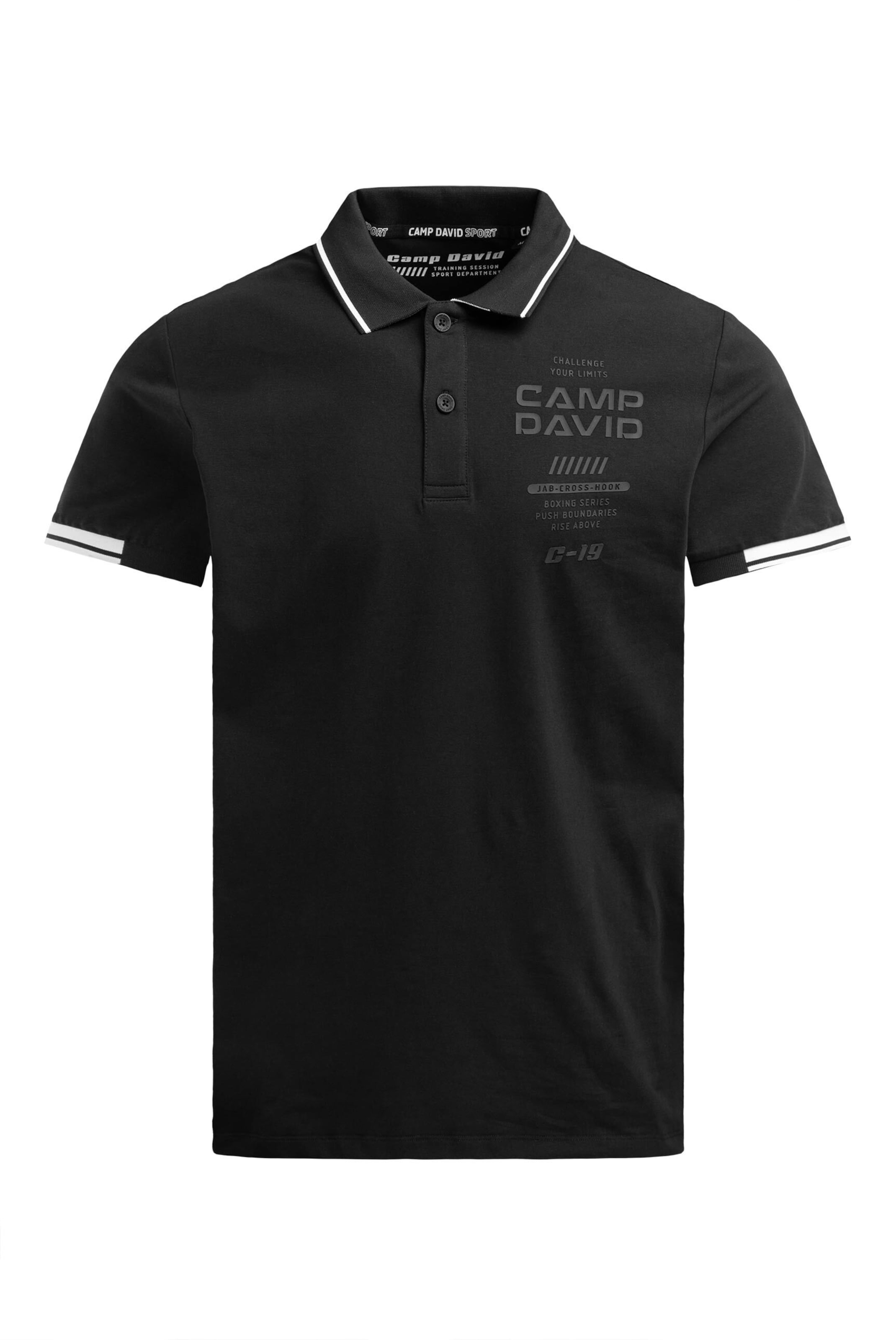CAMP DAVID Poloshirt Kurzarm mit Rücken-Artwork in Schwarz: Vorderseite