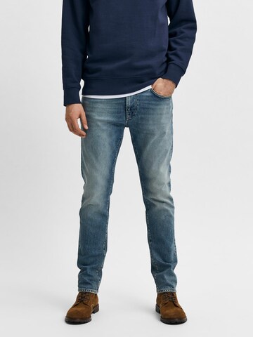 Coupe slim Jean 'Leon' SELECTED HOMME en bleu : devant