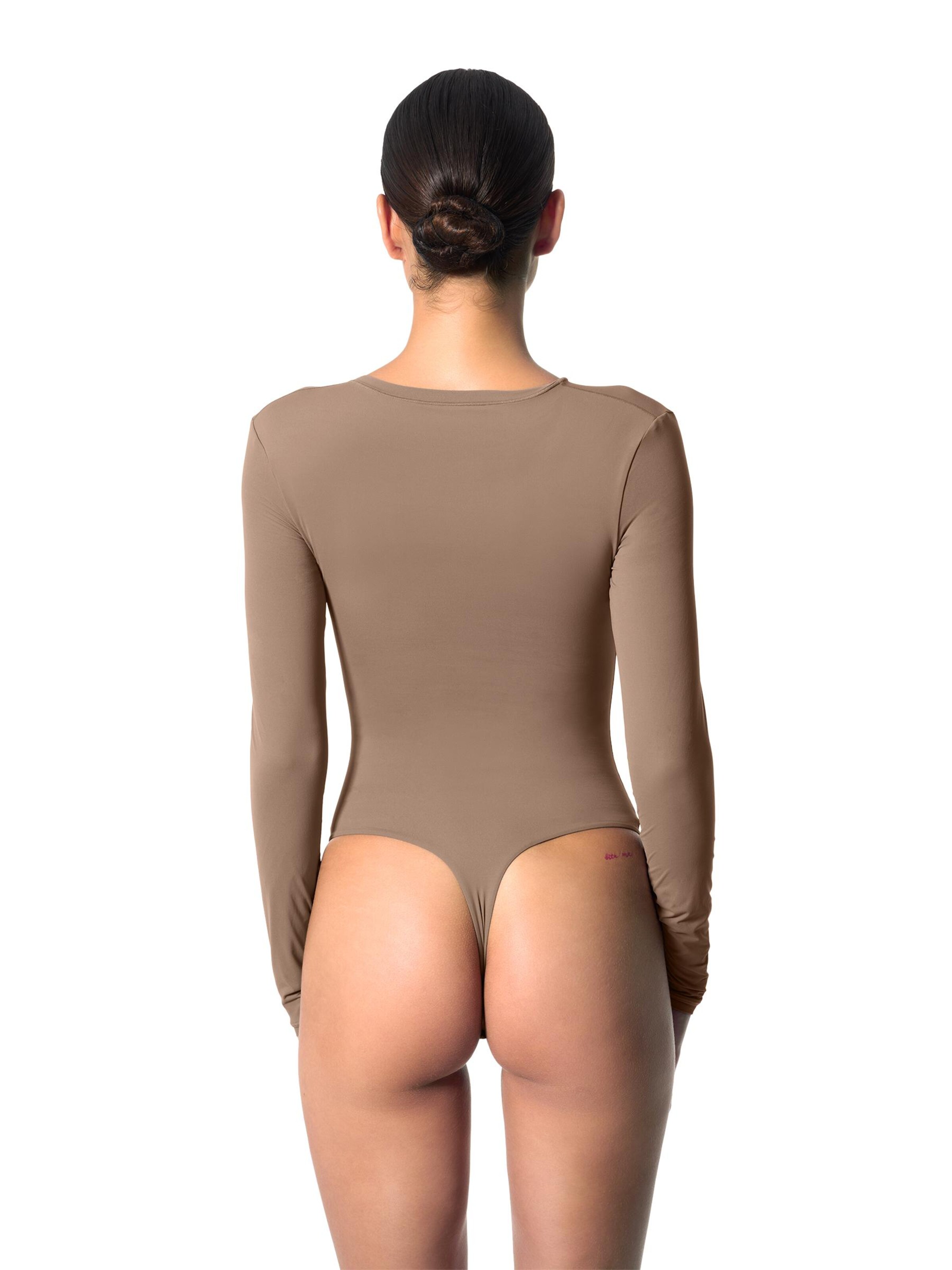 GOD SAVE QUEENS Bodysuit 'Second Skin Long Sleeve Crew-Neck Bodysuit' in Brown
