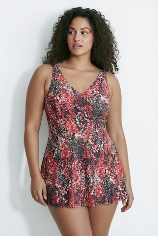Ulla Popken Bandeau Swimsuit dress in Red