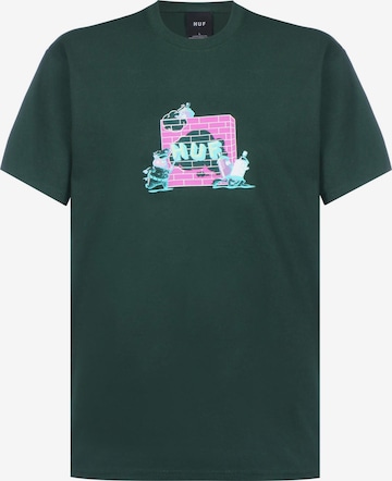 HUF T-Shirt 'High Gloss Headache' in Grün: predná strana