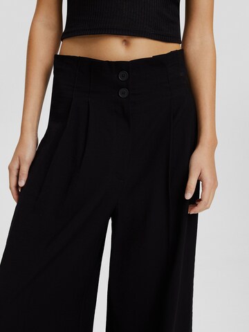 Bershka Wide leg Bandplooibroek in Zwart