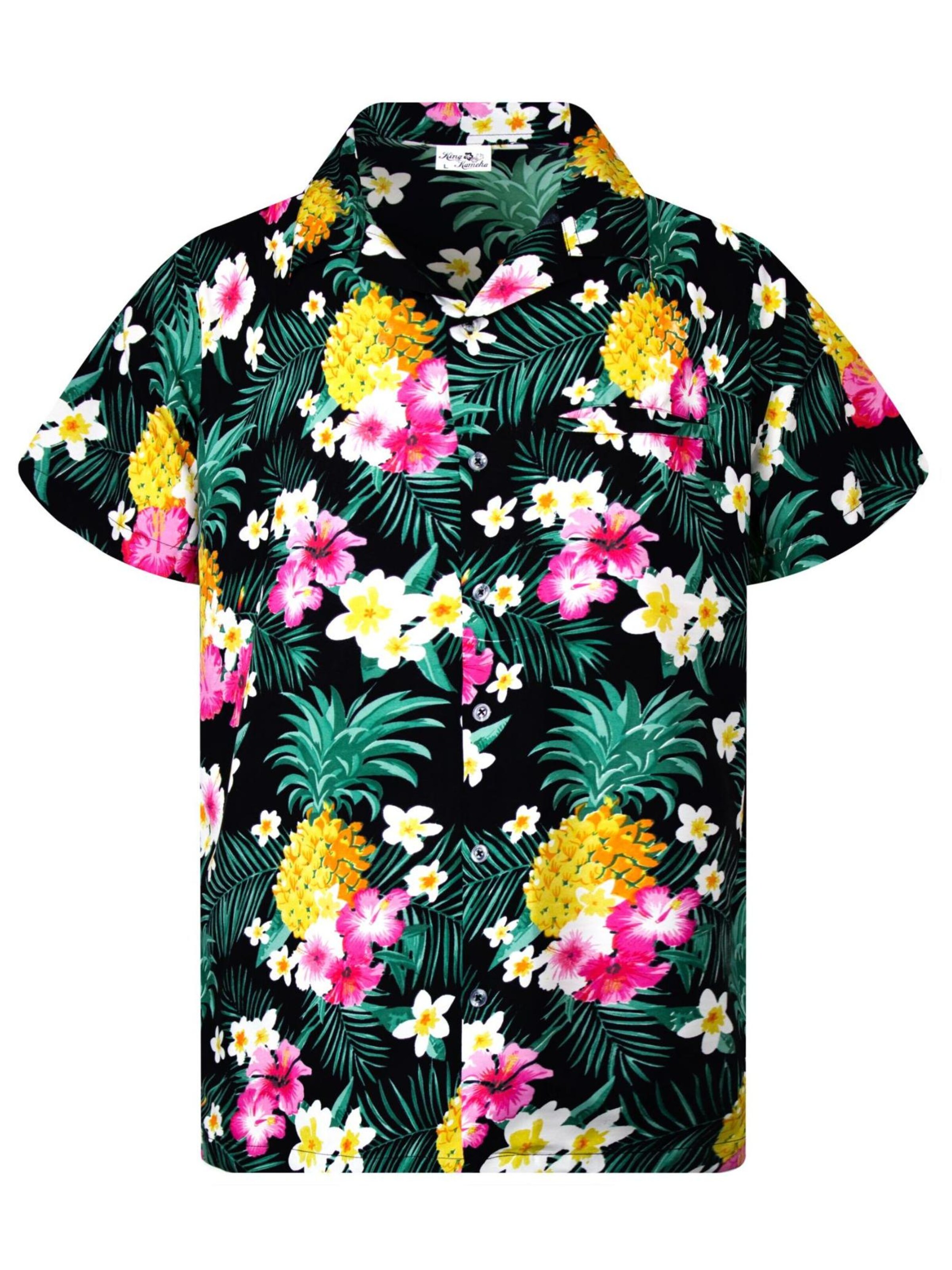 King Kameha Shirt 'Pineapple Flowers'‌‌ in Schwarz: Vorderseite