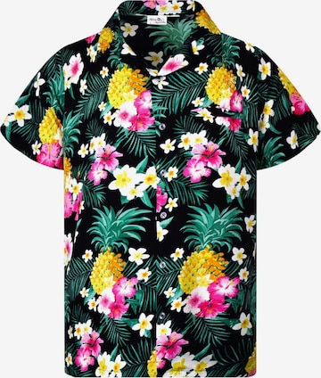 King Kameha Hemd 'Pineapple Flowers' in Schwarz: Vorderseite