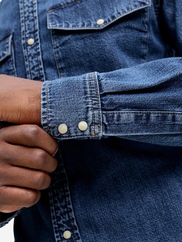 JACK & JONES Slim fit Button Up Shirt 'Western' in Blue
