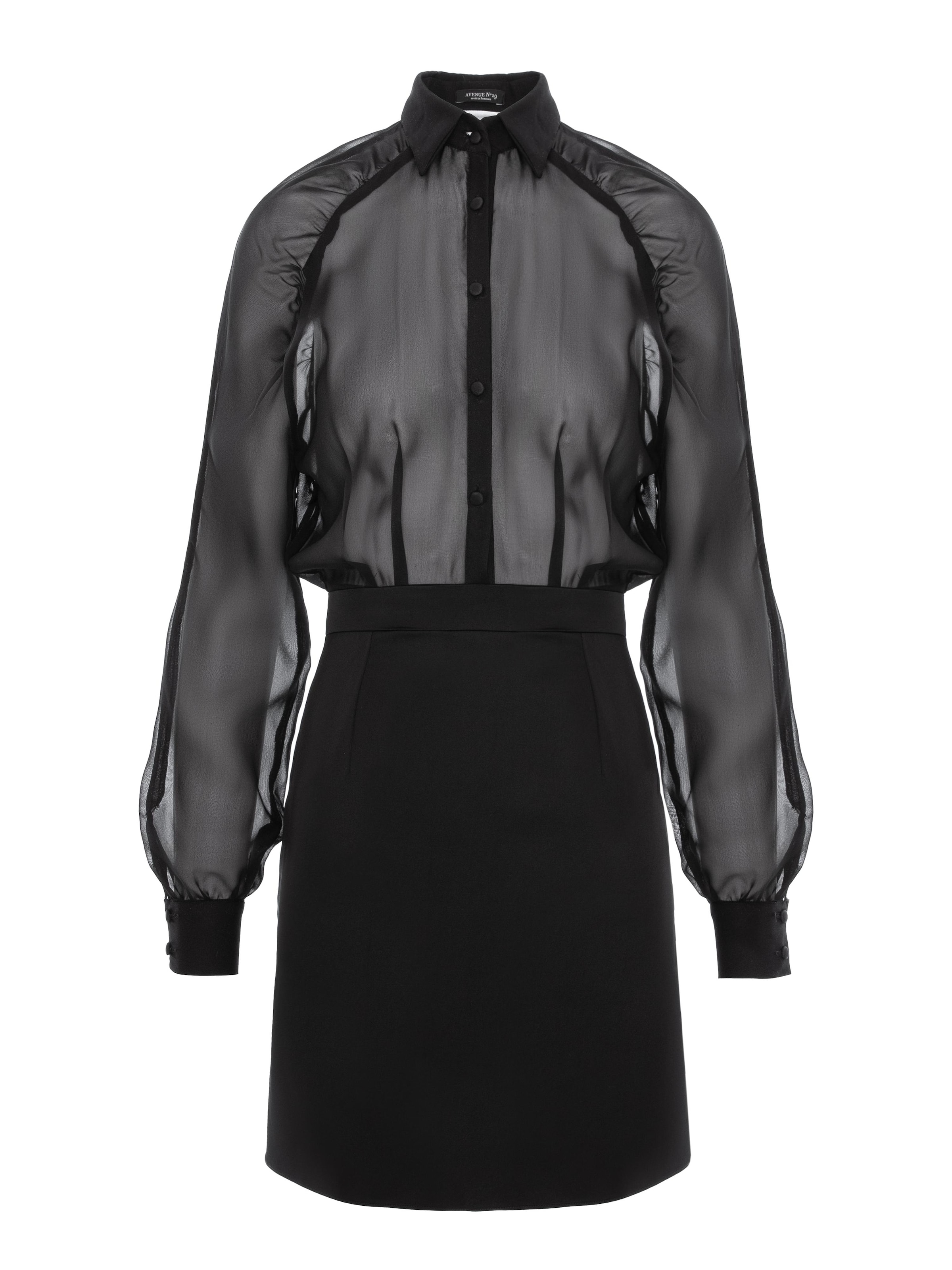AVENUE N°29 - Vestido 'Gathered Raglan' en negro: frente