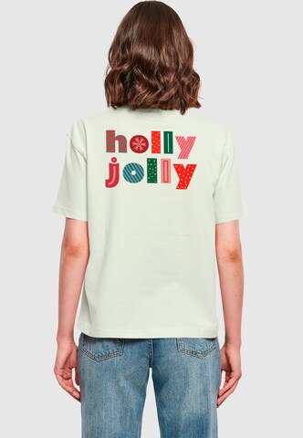 Merchcode T-Shirt 'Christmas Holly Jolly Mood' in Grün: Vorderseite