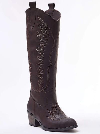 Trendyol Bottes de cowboy en brun foncé, Vue avec produit