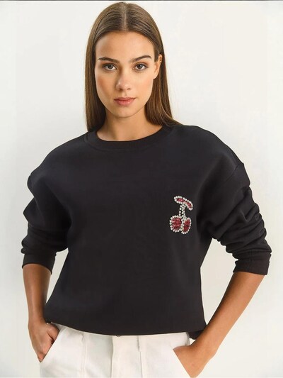 Bianco Lucci Sweater majica veličine M u trešnja crvena / crna / bijela, Pregled proizvoda