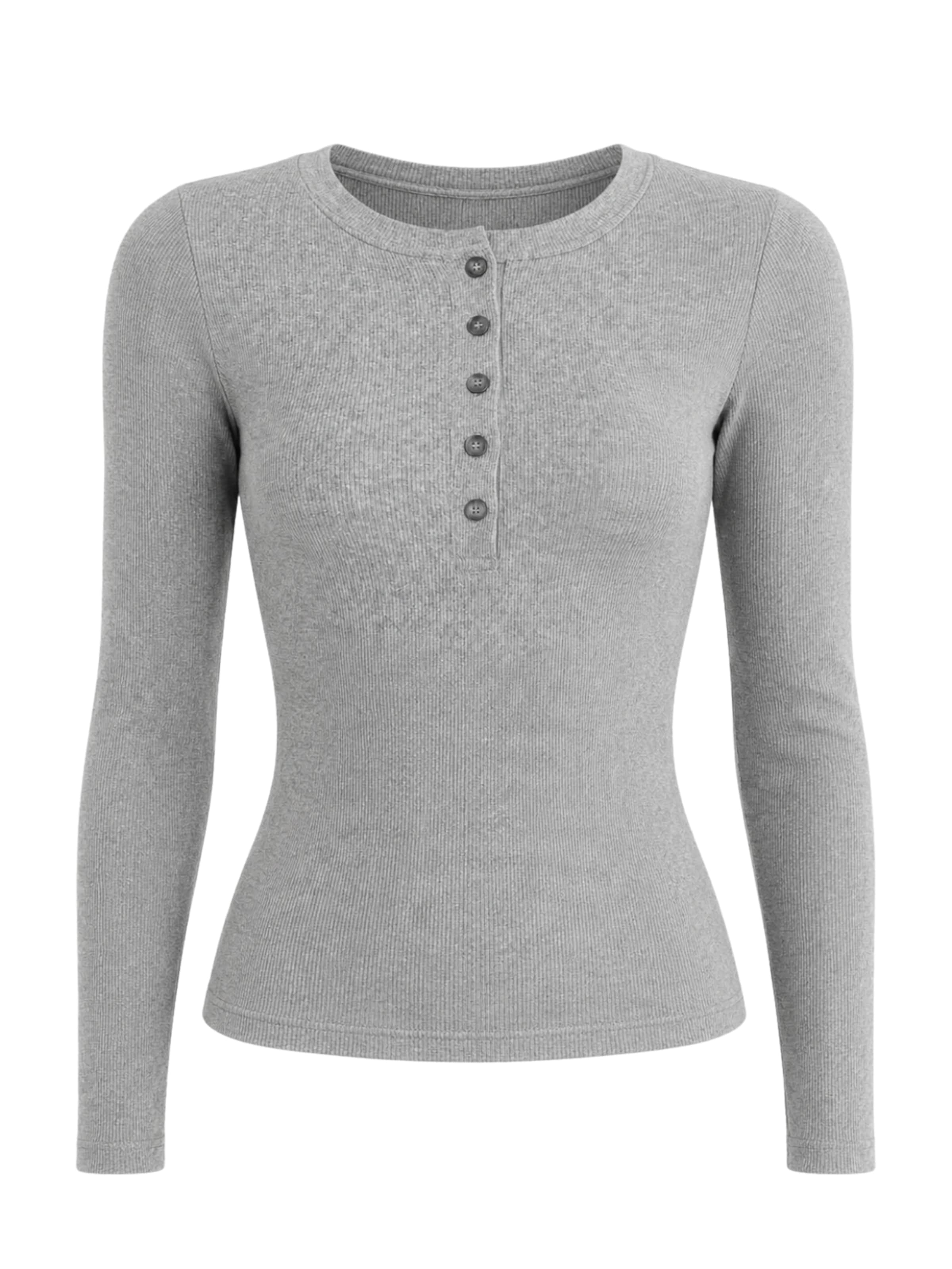 ARMIE Shirt 'The Petra Henley Top - Light Grey Melange'‌‌‌‌‌ in Grau: Vorderseite