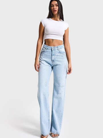 IT'S BASIC Regular Jeans 'RHINESTONE STRAIGHT MID RISE JEANS' in Blauw: voorkant