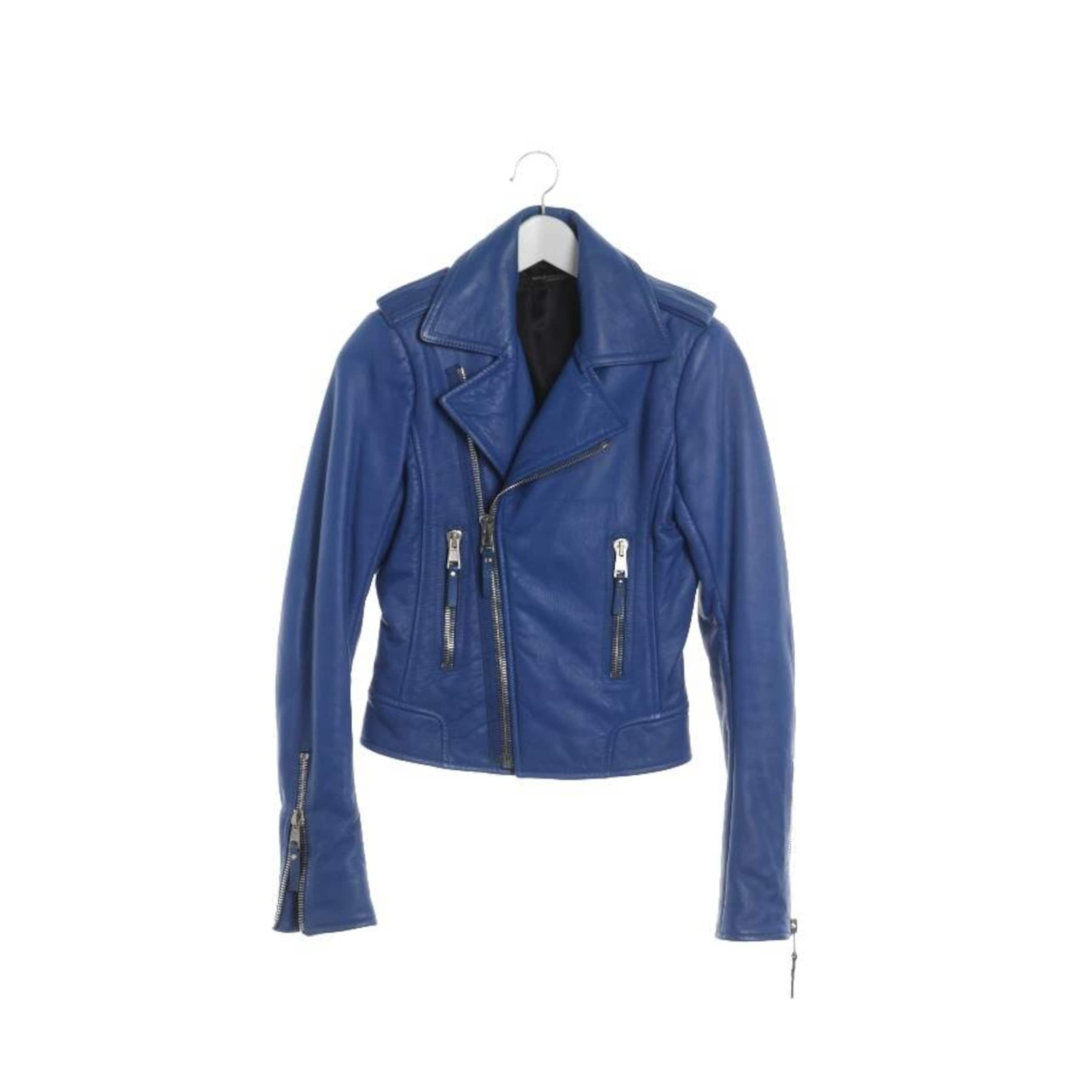 Balenciaga Lederjacke / Ledermantel XS in Blau: Vorderseite
