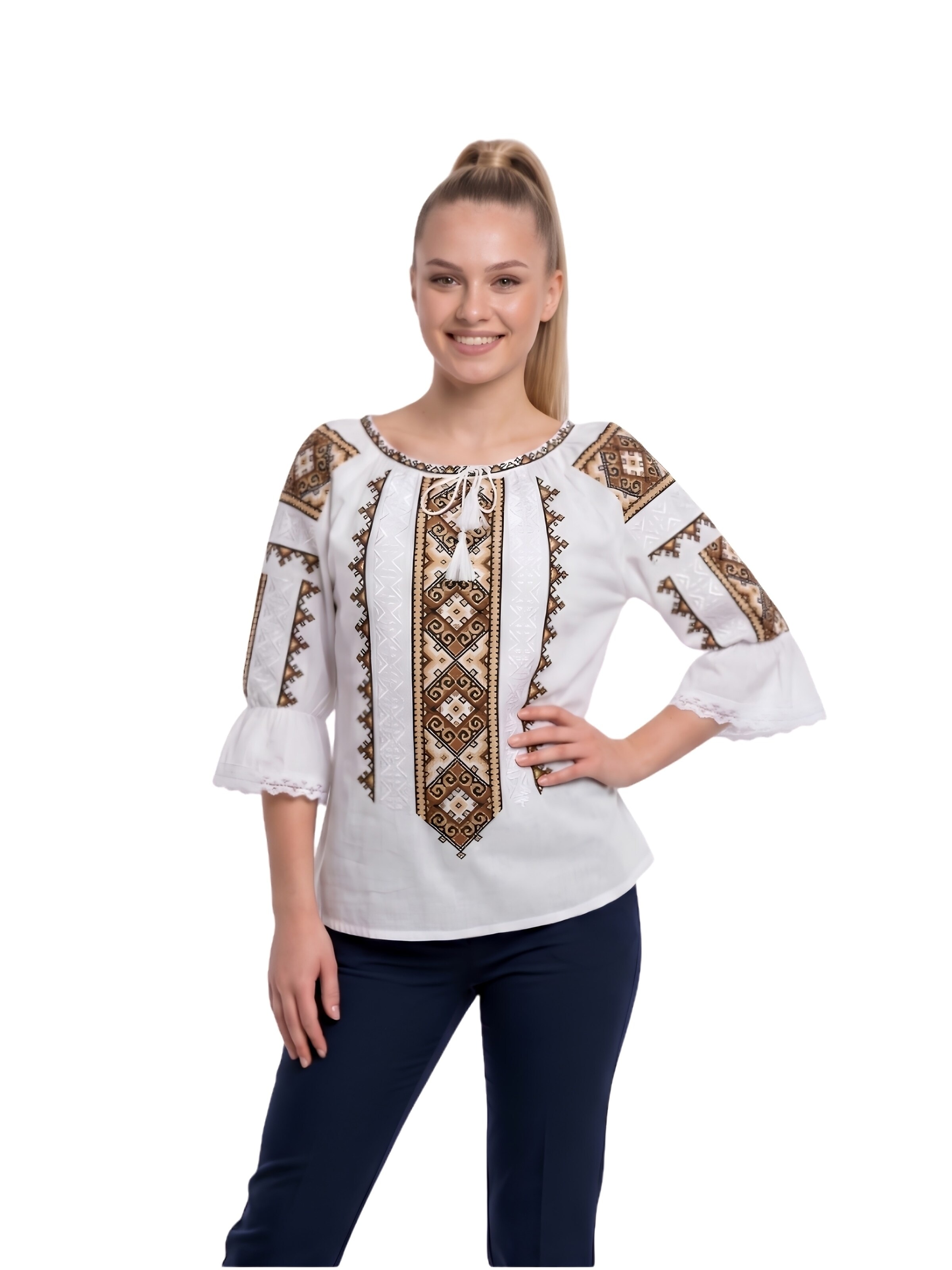 Blouse folklorique 'Damenbluse IL26 weiß/beige , marimea L' Rody’s forever en blanc : devant