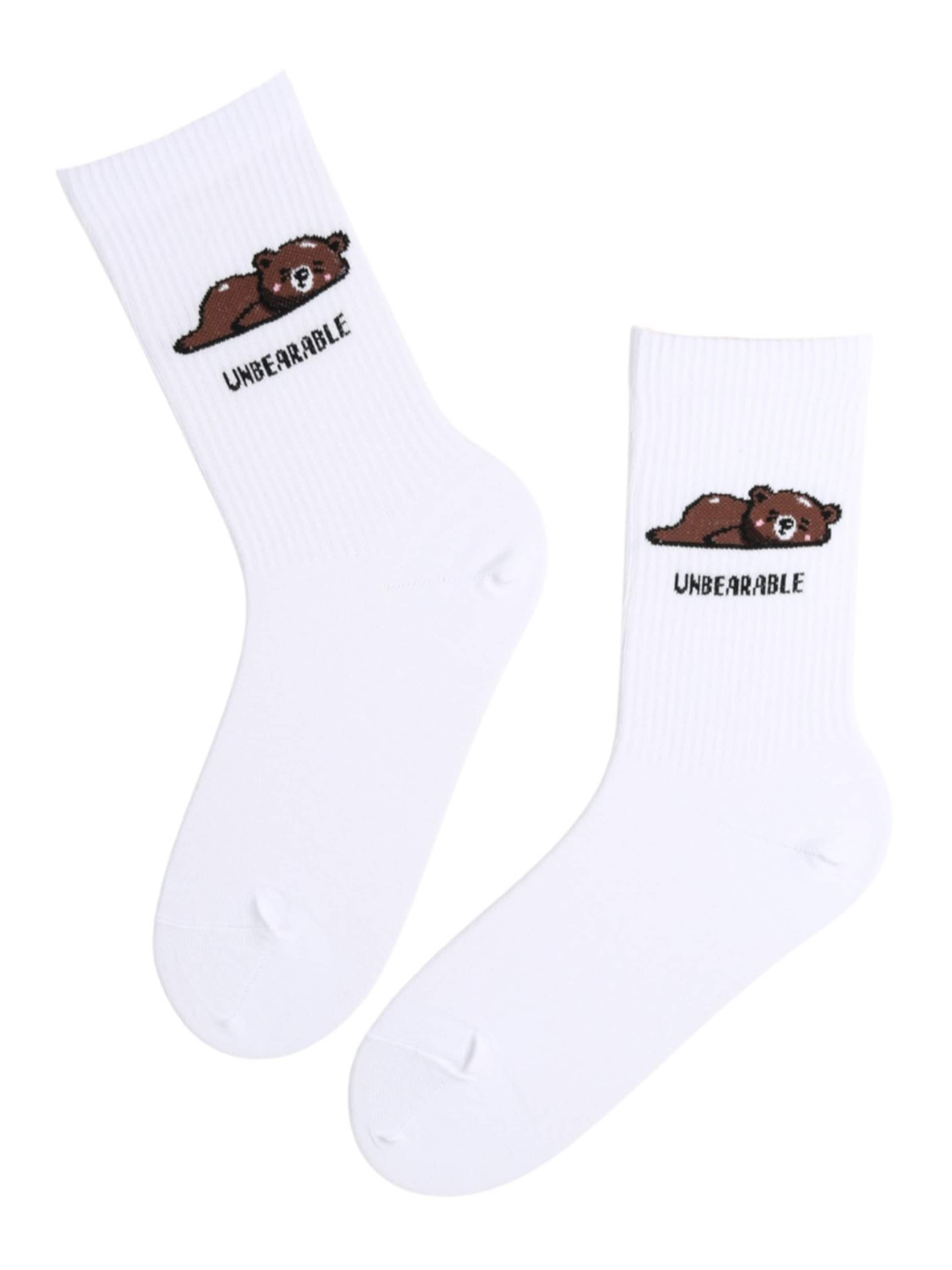 Sokisahtel Socken 'UNBEARABLE'‌ in Weiß: Vorderseite