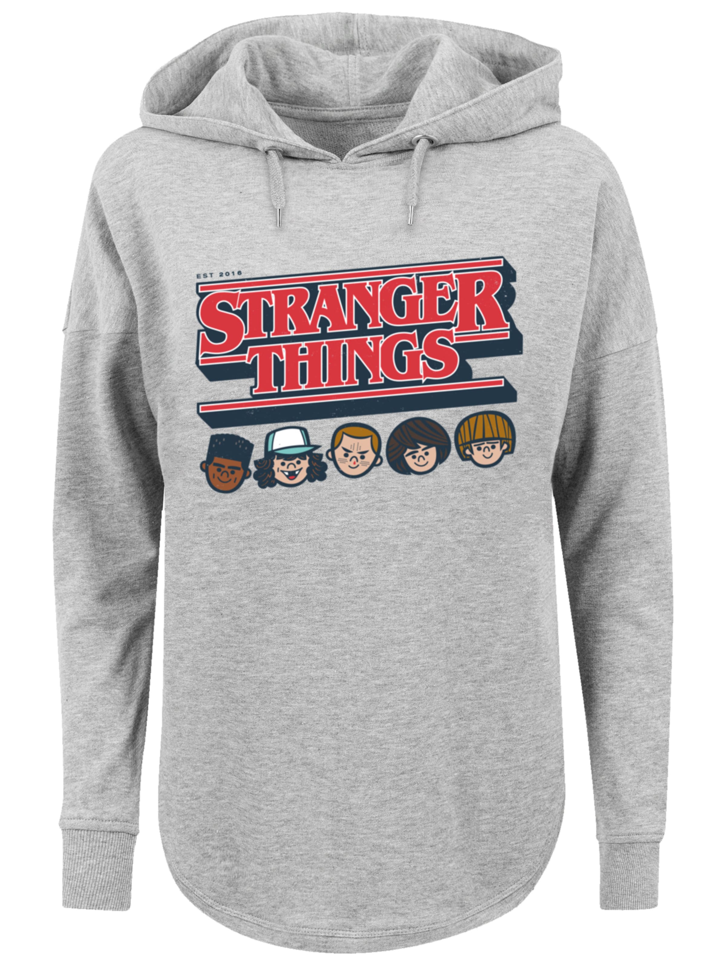 F4NT4STIC Sweatshirt 'Stranger Things Caricature Logo Netflix TV Series' in Grau: Vorderseite