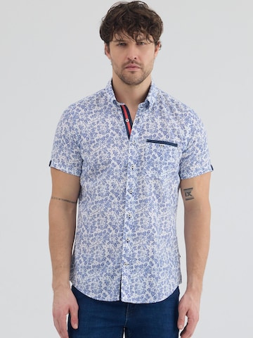 7Camicie Slim fit Zakelijk overhemd 'Iconic Linen Man Shirt Short Sleeve White Blue' in Wit: voorkant