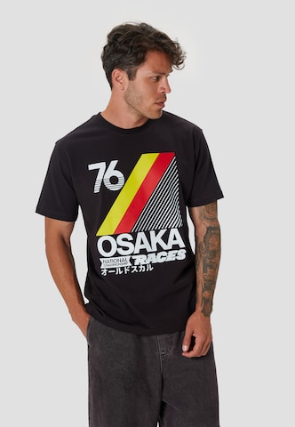 Oldskull T-Shirt 'Retro Japan City' in Schwarz: Vorderseite